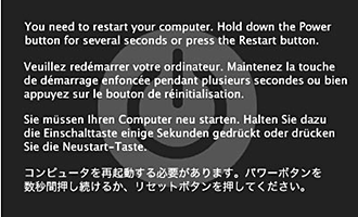コンピュータを再起動する必要があります。パワーボタンを数秒間押し続けるか、リセットボタンを押してください。